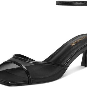 Women's Mesh Kitten Heels Sandals Square Toe Low Heel Summer Dress Shoes